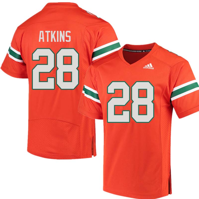 Adidas Miami Hurricanes #28 Crispian Atkins College Football Jerseys Sale-Orange